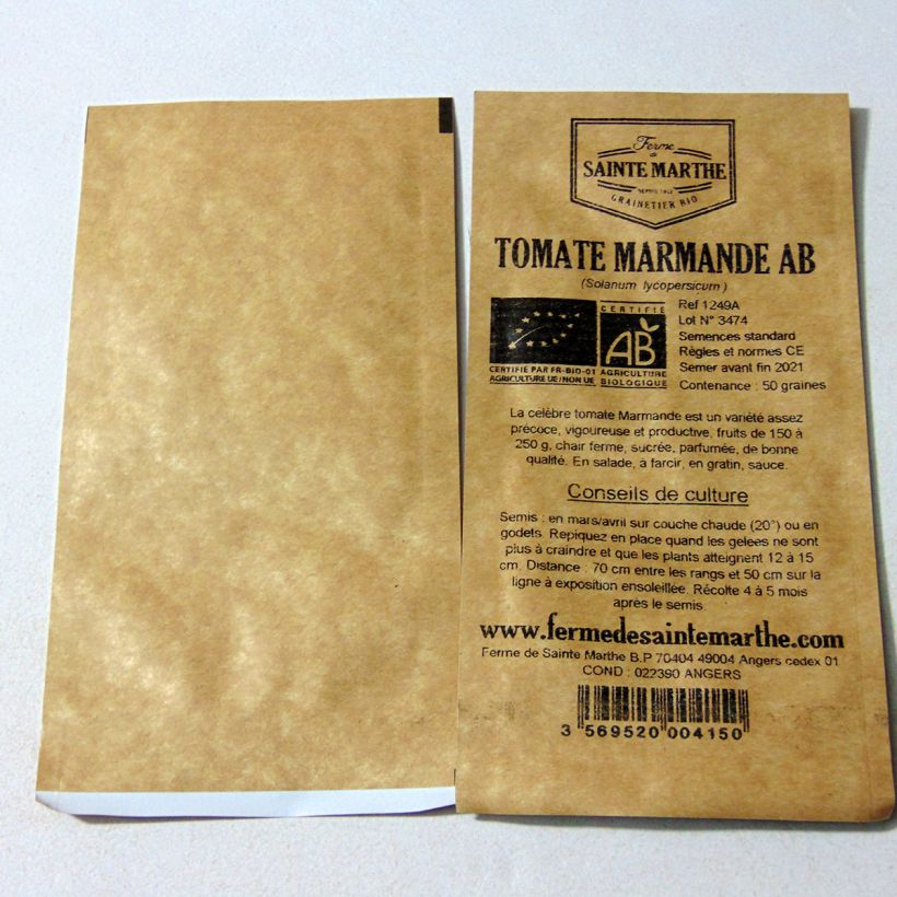 Exemple de spécimen de Tomate Marmande Bio - Ferme de Sainte Marthe le sachet de 50 graines tel que livré