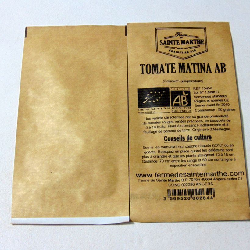 Exemple de spécimen de Tomate Matina Bio - Ferme de Sainte Marthe le sachet de 50 graines tel que livré