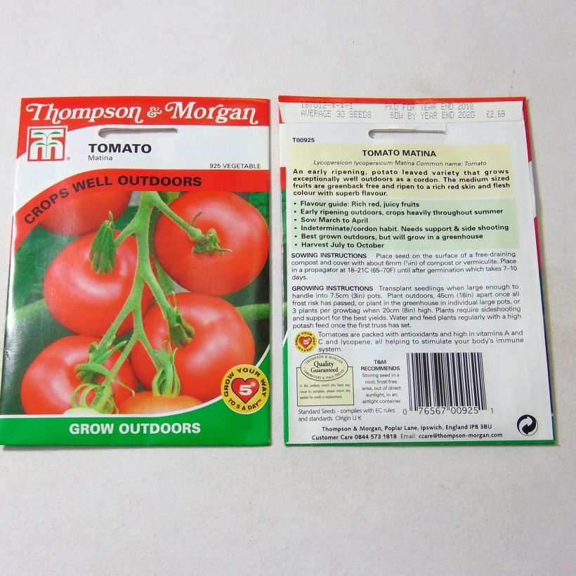 Exemple de spécimen de Tomate Matina - Tomate Grappe le sachet de 30 graines tel que livré