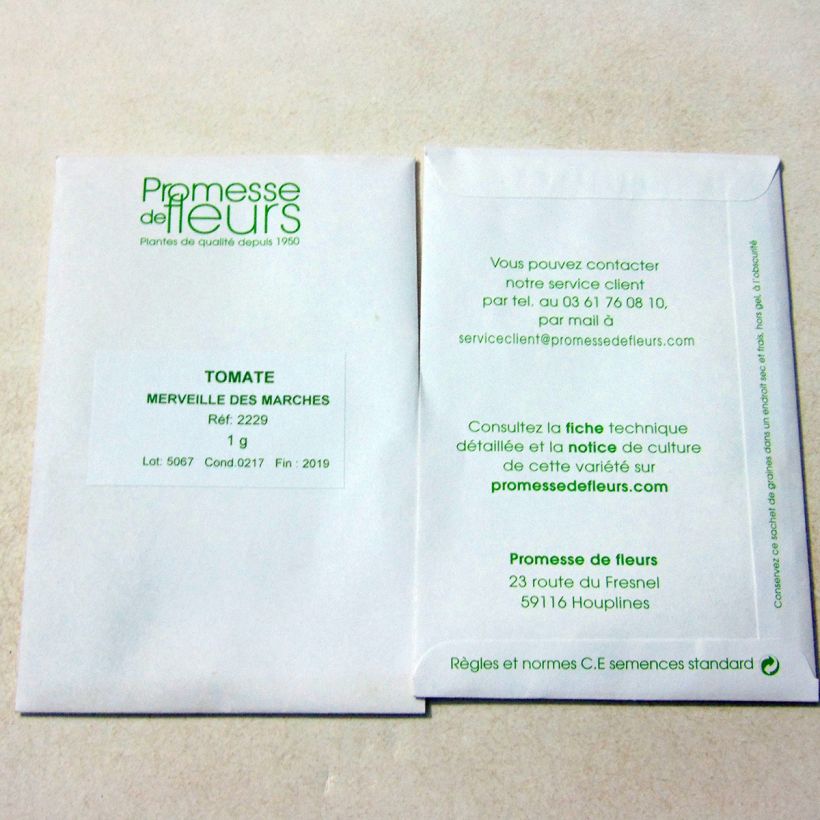 Exemple de spécimen de Tomate Merveille des Marchés le sachet de +/- 300 graines (minimum 1g) tel que livré