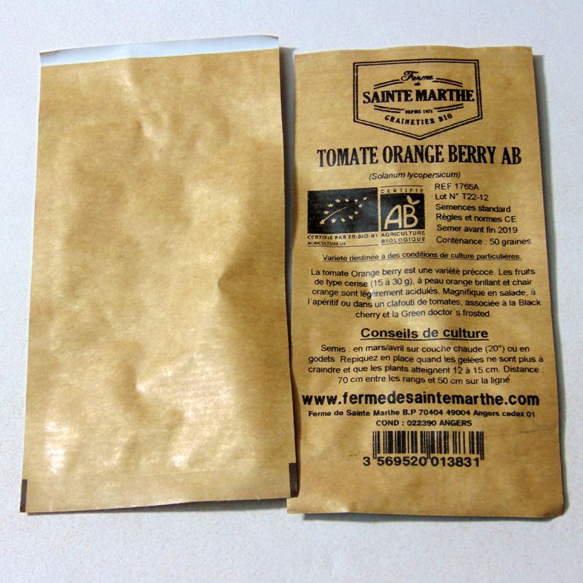Exemple de spécimen de Tomate Orange Berry Bio - Ferme de Sainte Marthe le sachet de 50 graines tel que livré
