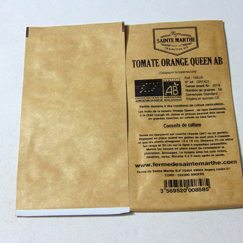 Exemple de spécimen de Tomate Orange Queen Bio - Ferme de Sainte Marthe le sachet de 50 graines tel que livré