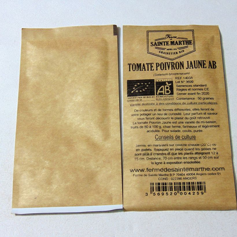 Exemple de spécimen de Tomate Poivron jaune Bio - Ferme de Sainte Marthe le sachet de 50 graines tel que livré