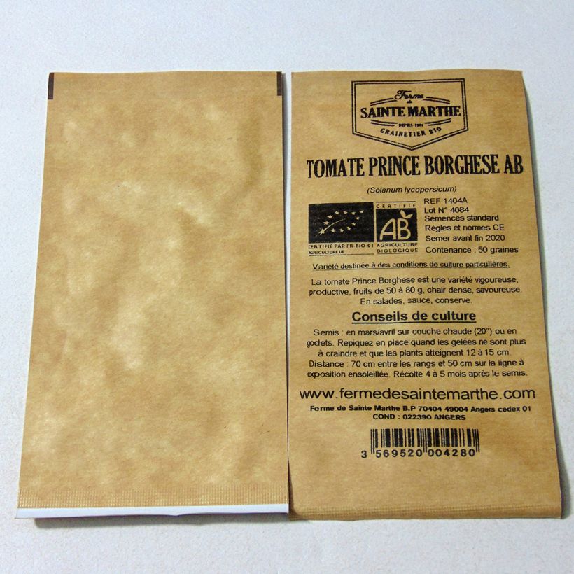 Exemple de spécimen de Tomate Prince Borghese Bio - Ferme de Sainte Marthe le sachet de 50 graines tel que livré