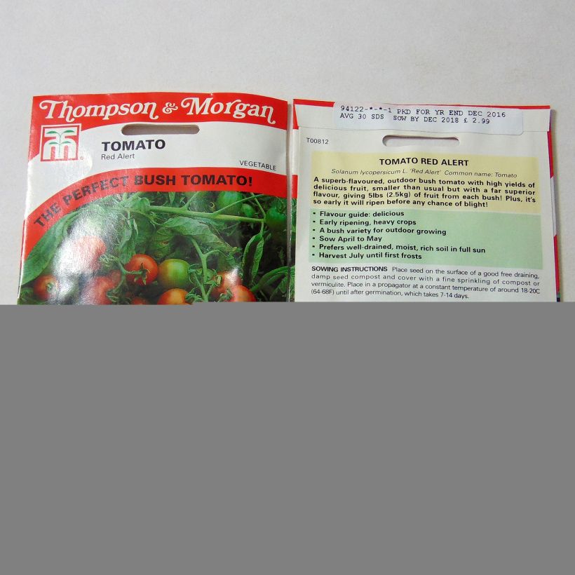 Exemple de spécimen de Tomate Red Alert Bush le sachet de 30 graines tel que livré