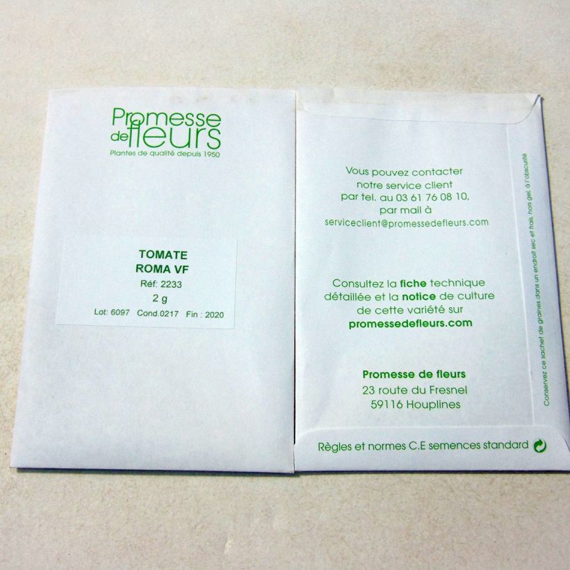 Exemple de spécimen de Tomate Roma VF - Tomate allongée le sachet de 650 graines (2g) tel que livré