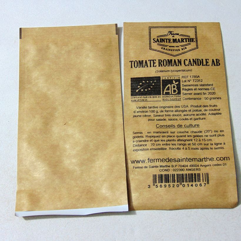 Exemple de spécimen de Tomate Roman Candle Bio - Ferme de Sainte Marthe le sachet de 50 graines tel que livré
