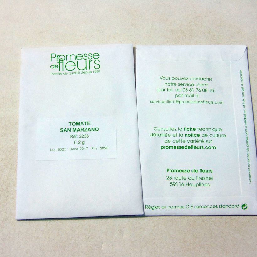 Exemple de spécimen de Tomate San Marzano 3 - Solanum lycopersicum le sachet de +/- 75 graines (minimum 0,2g) tel que livré