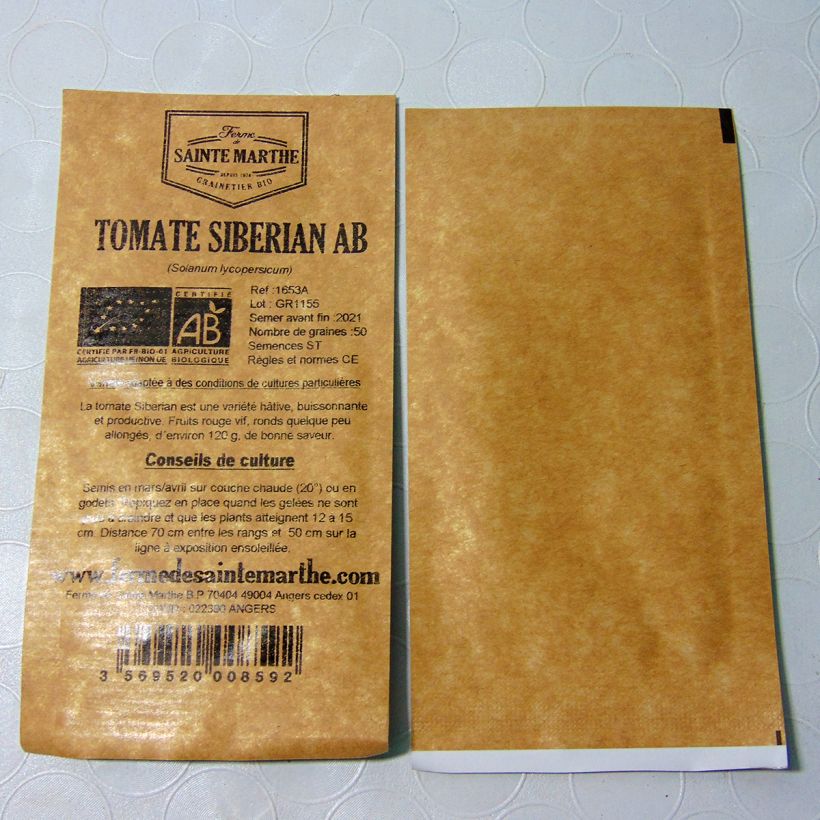 Exemple de spécimen de Tomate Siberian Bio - Ferme de Sainte Marthe le sachet de 50 graines tel que livré