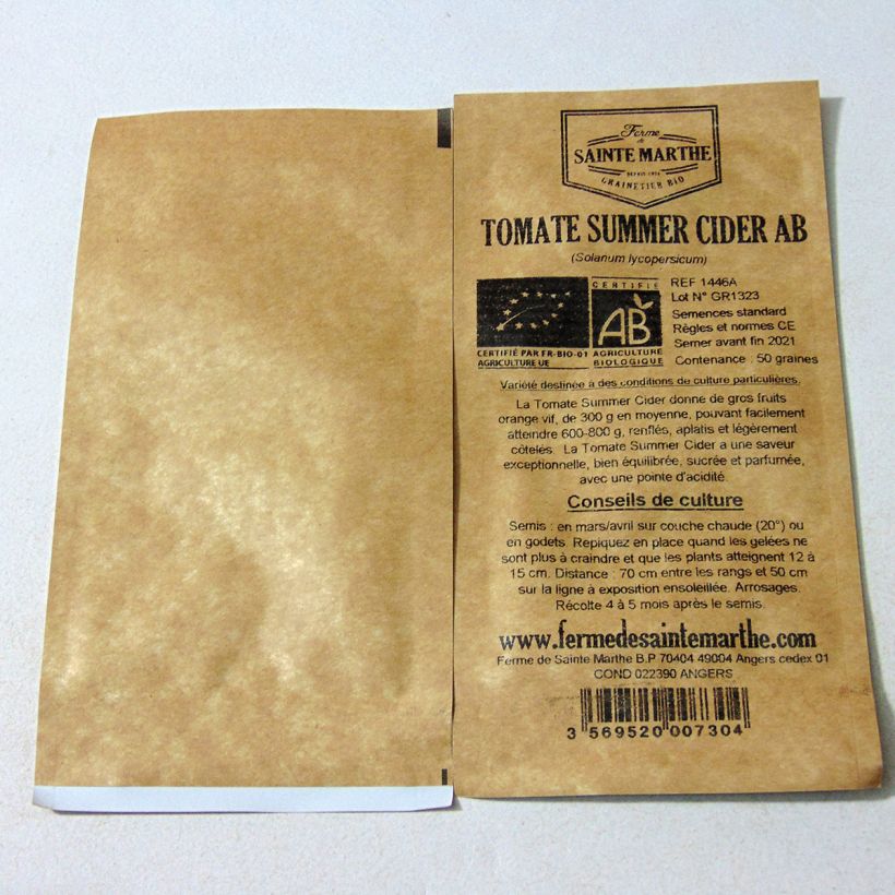 Exemple de spécimen de Tomate Summer Cider Bio - Ferme de Sainte Marthe le sachet de 50 graines tel que livré