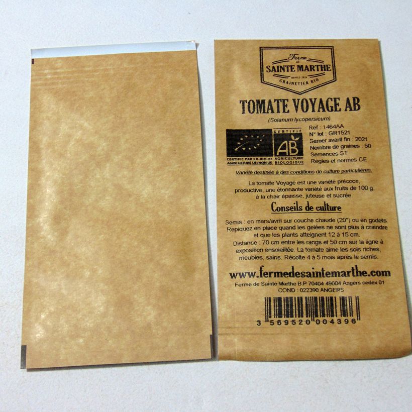 Exemple de spécimen de Tomate Voyage Bio - Ferme de Sainte Marthe le sachet de 50 graines tel que livré