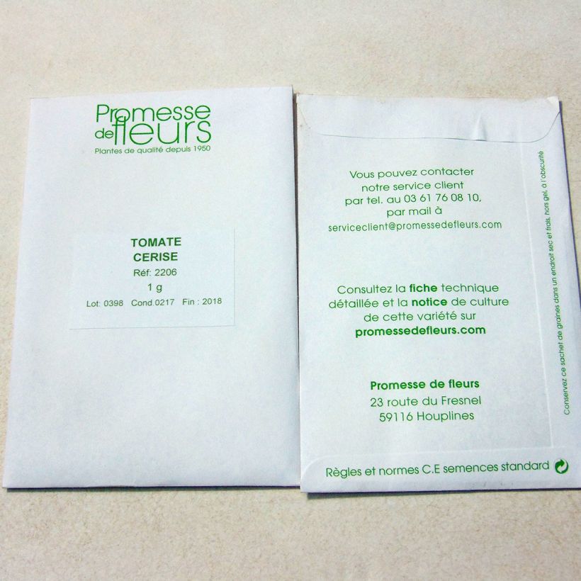 Exemple de spécimen de Tomate cerise le sachet de +/- 500 graines (minimum 1g) tel que livré