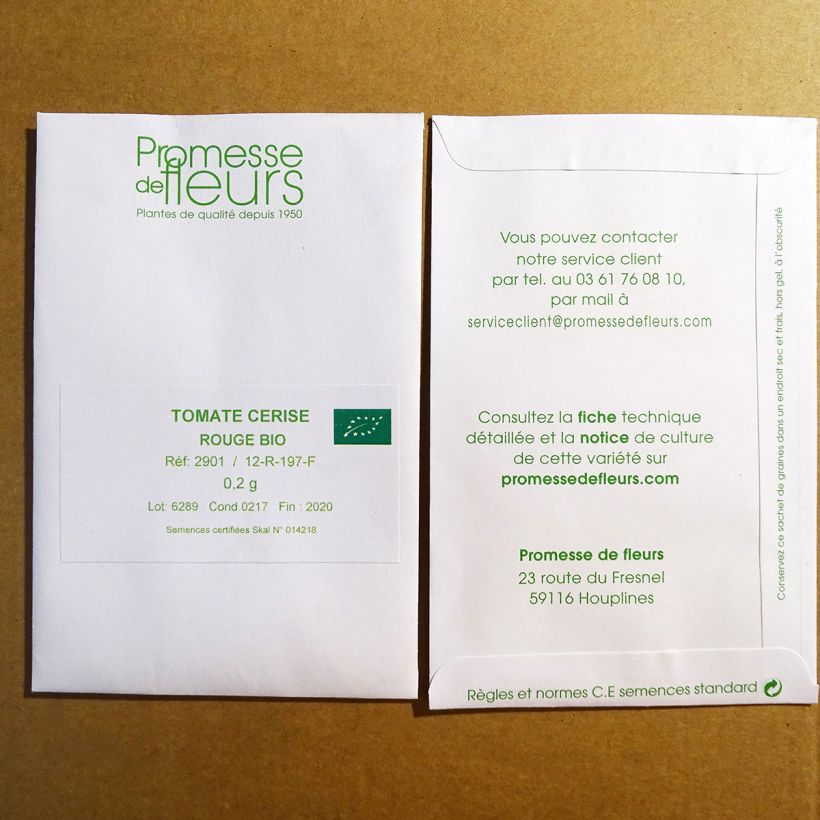 Exemple de spécimen de Tomate cerise Bio le sachet de 100 graines (0,2g) tel que livré
