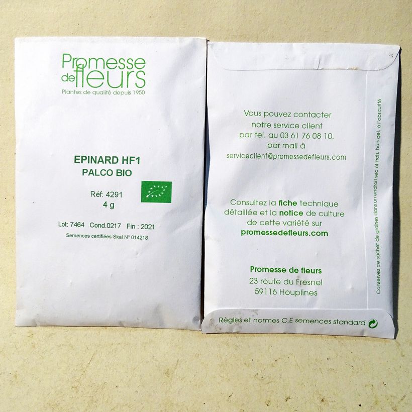 Exemple de spécimen de Épinard Palco F1 Bio - Spinachia oleracea le sachet de 400 graines (4g) tel que livré