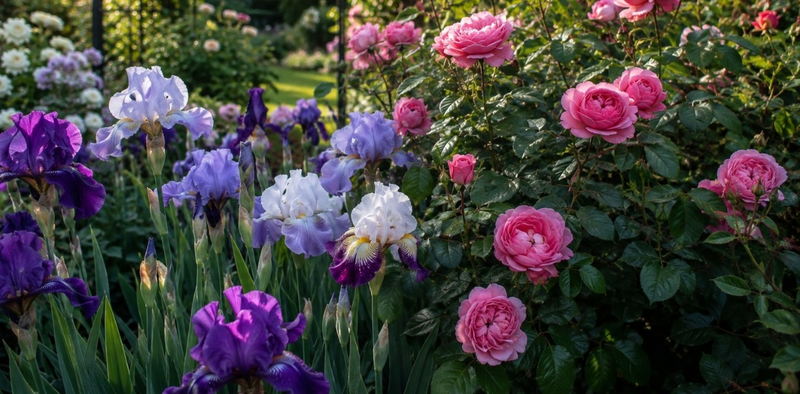 Iris &amp; Rosiers : l'accord parfait au jardin